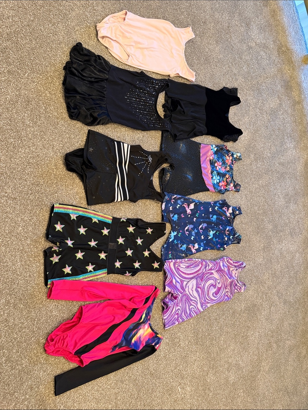 Girls Assorted Gymnastics Leotard Lot - Black, Pink, Purple, Floral